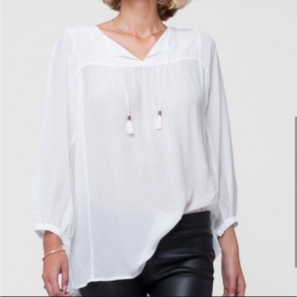 Anine Bing White Boho Sheer Flowy Tassel Blouse Nwt